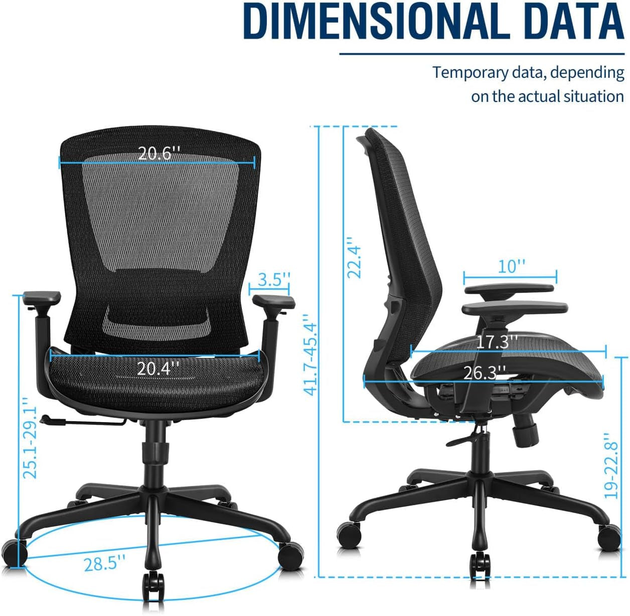 Mesh Office Chair,Ergonomic Computer Desk Chair,Sturdy Task Chair- Adjustable Lumbar Support & Armrests,Tilt Function,Comfort Wide Seat,Swivel Home Office Chair (Black)