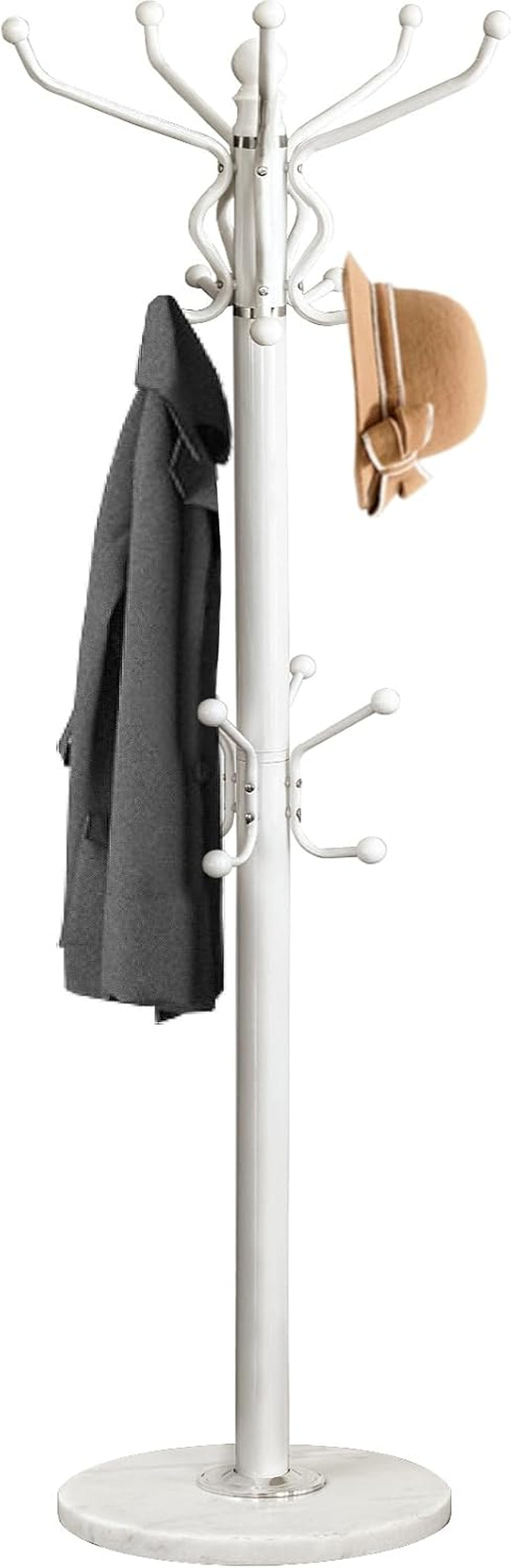Freestanding Coat Rack with 18 Hooks & Marble Base - Heavy Duty Metal Hall Tree Stand for Entryway, Hats, Coats, Bags Rack - Modern Hanger Organizer for Home, Office, Dorm (18 Hooks -White)