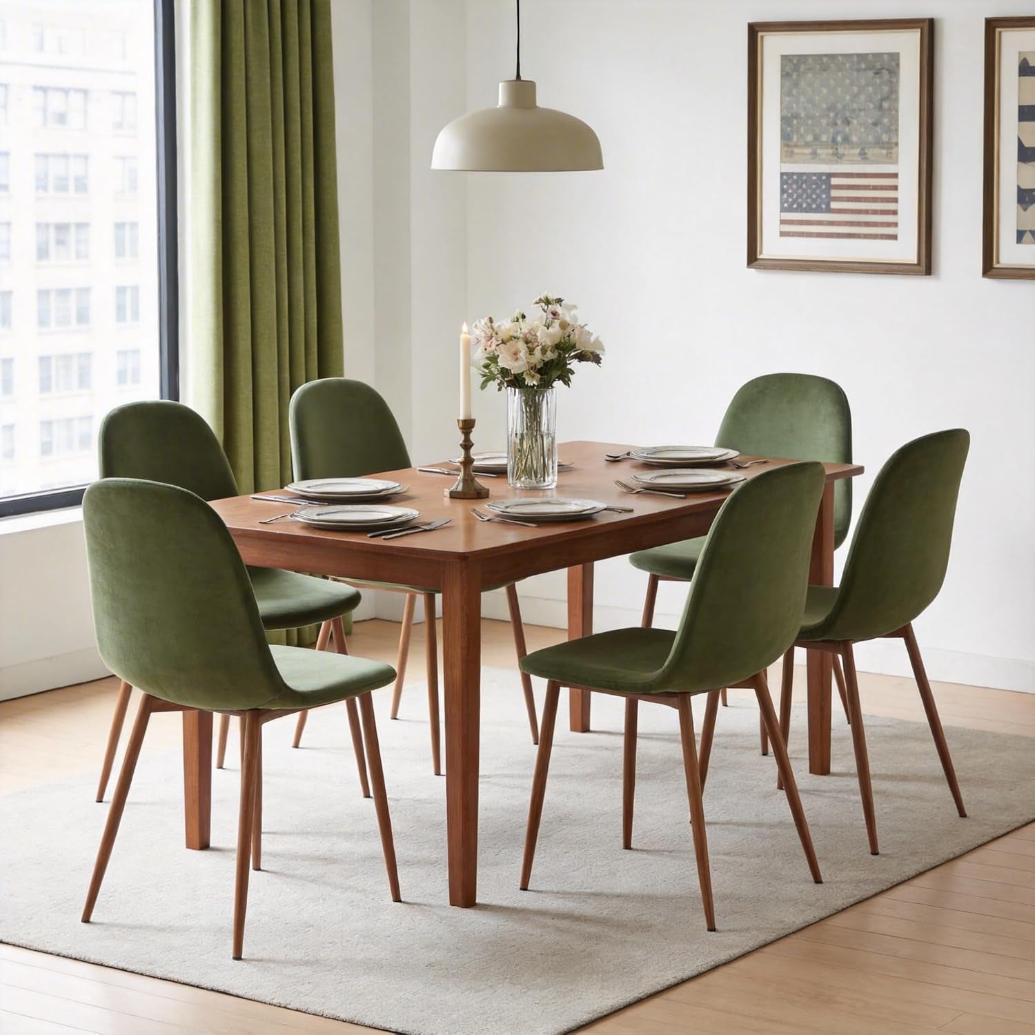 Velvet Dining Chairs Set of 4 - Modern Seating with Metal Legs for Living, Bedroom, Dining Room - Green Chairs, Chair Set for 4