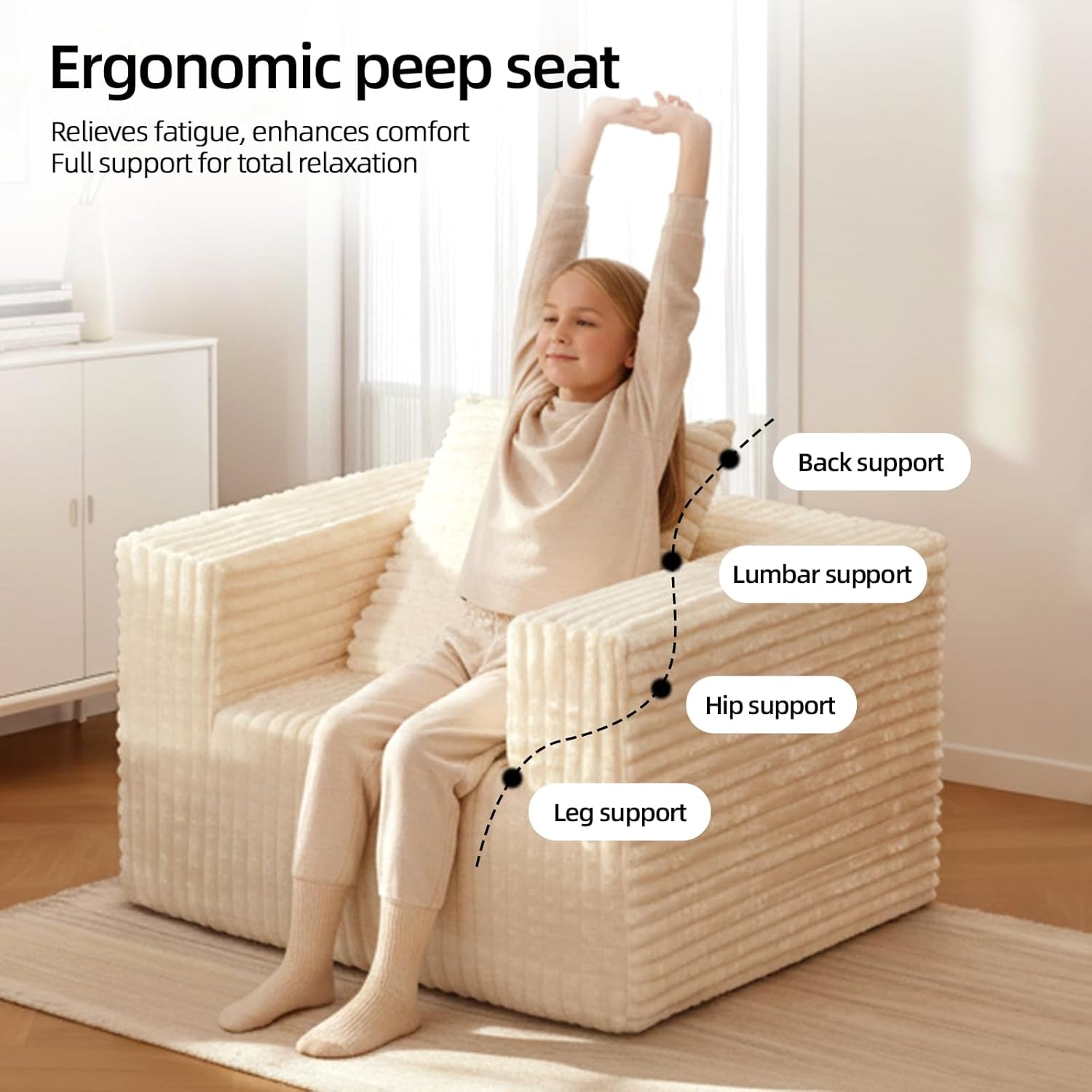 Single Cloud Sofa, Giant Bean Bag Chair with High Backrest & Wider Armrest, Foam Boneless Couch for Oversized Spaces, Comfy Furry Sofas with Pillows for Living Room, Bedroom, Apartment, Dorm, Office