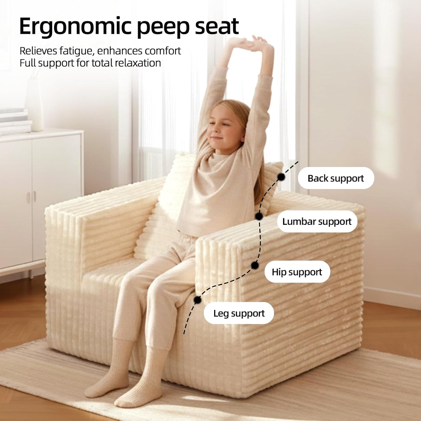 3-Seater Deep-Seat Corduroy Lounge Sleeper Sofa - No Assembly, Frameless Foam Cloud Couch for Living Room, Bedroom, Apartment, Dorm, Office