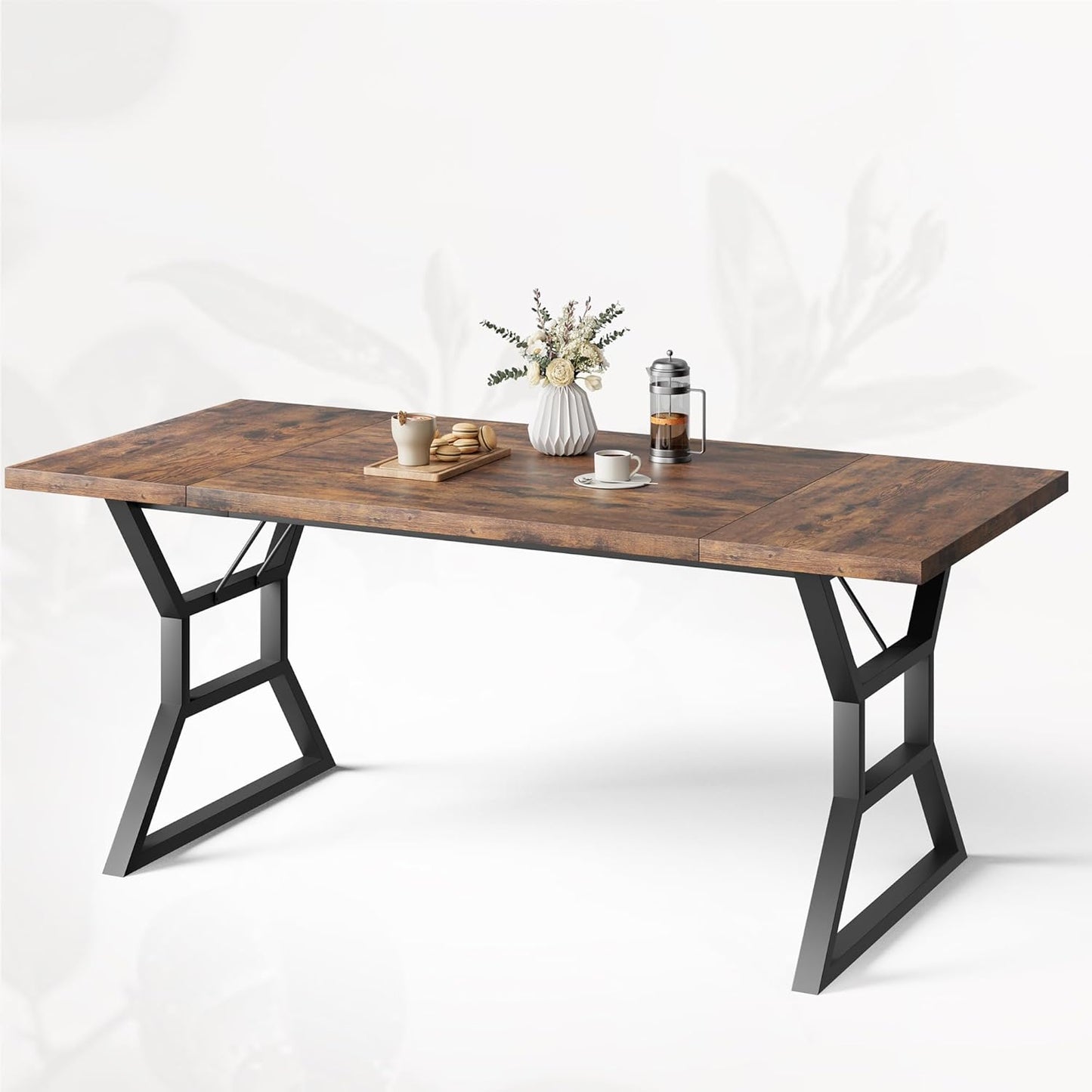 70.9" Large Dining Room Table for 6, Rectangular Kitchen Table with Heavy Duty Metal Legs, Farmhouse Wooden Dining Table for Big Family (Brown)