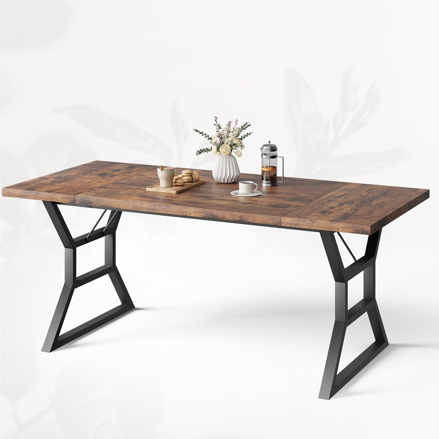 70.9" Large Dining Room Table for 6, Rectangular Kitchen Table with Heavy Duty Metal Legs, Farmhouse Wooden Dining Table for Big Family (Brown)