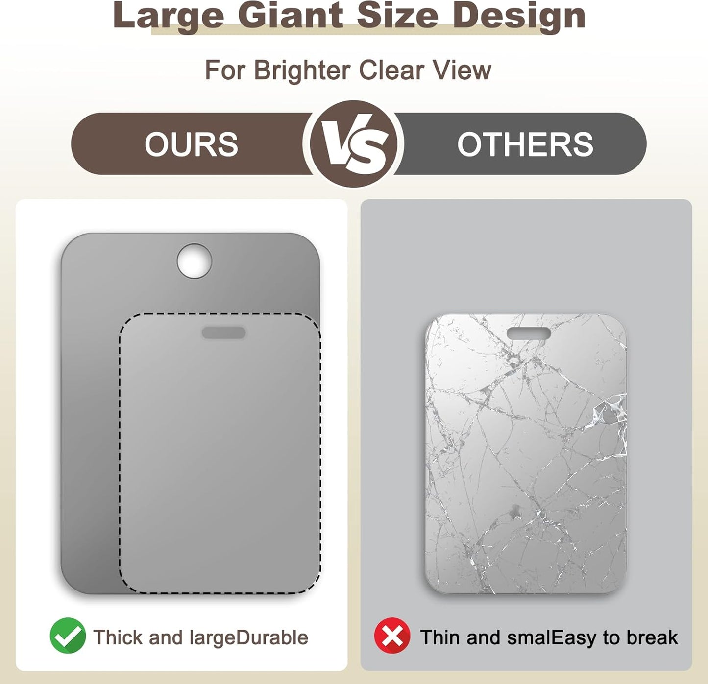 Shower Mirror Fogless for Shaving Anti-Fog Frameless Wall Hanging Makeup,11.81" L X 7.87" W,Dimgrey