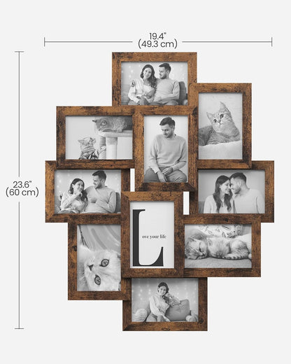 4X6 Collage Picture Frames, 10-Pack Photo Collage Frame for Wall Decor, Glass Front, Assembly Required, Rustic Brown URPF020X02