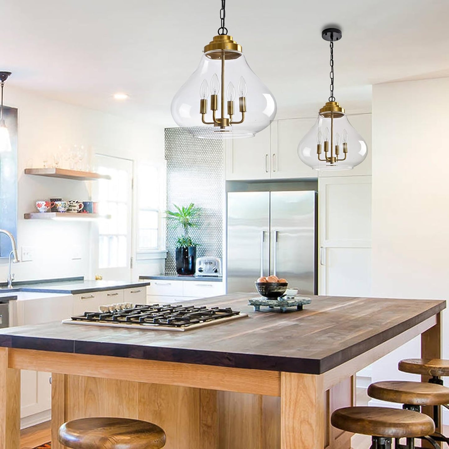 Glass Pendant Light Kitchen Island, 14" Modern Black Industrial Hanging Light Fixture Modern Black Pendant Lighting with Glass Shade for Dining Room Kitchen Island Foyer Hallway Entryway