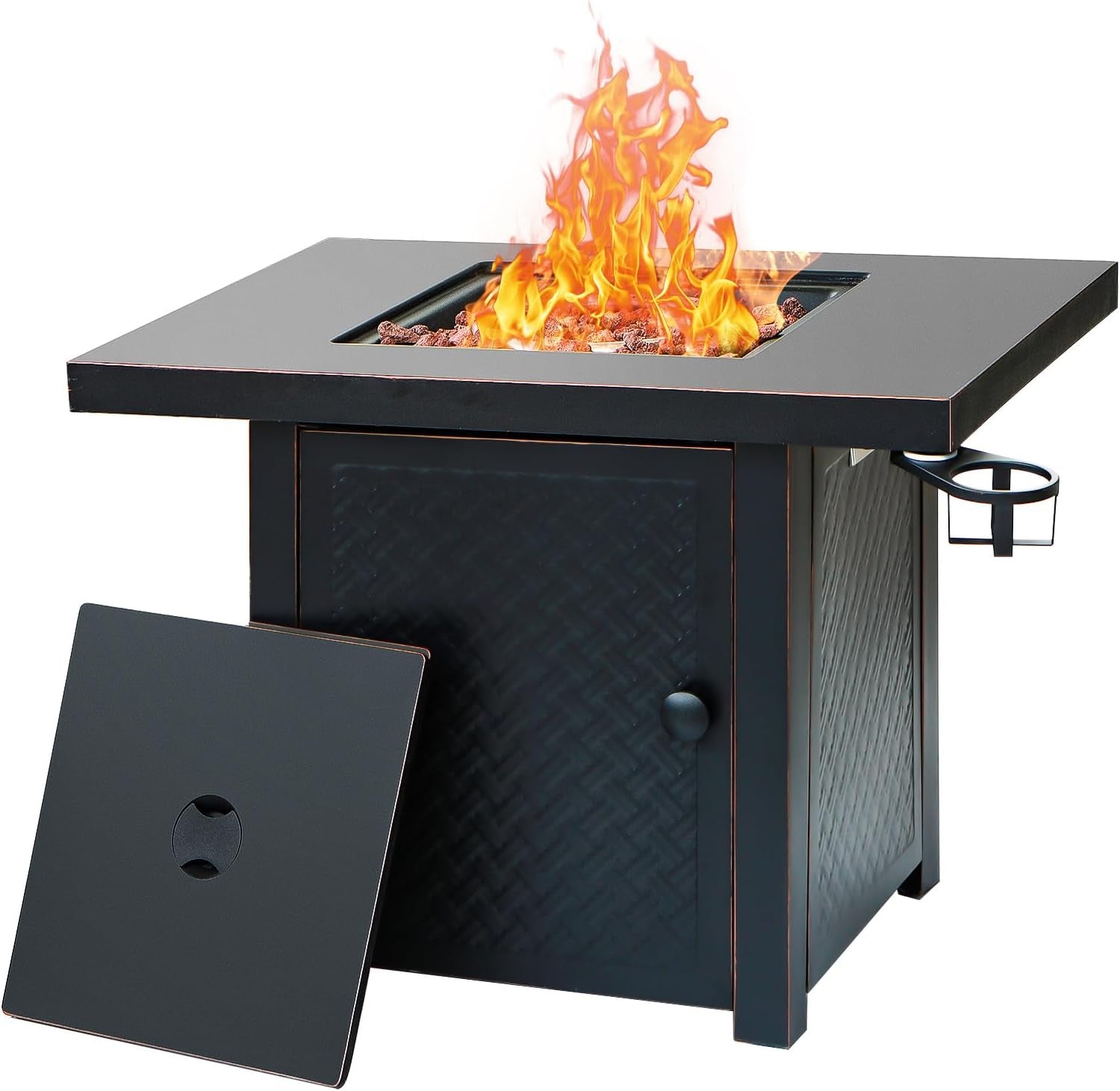 32'' Propane Fire Pit,50000 BTU Gas Firepit Table with 2 Drink Holders, Lid & Lava Rock,Csa Certified Outdoor Fire Pit Table for Dining or Party,Propane Firepits for Outside,Patio,Yard
