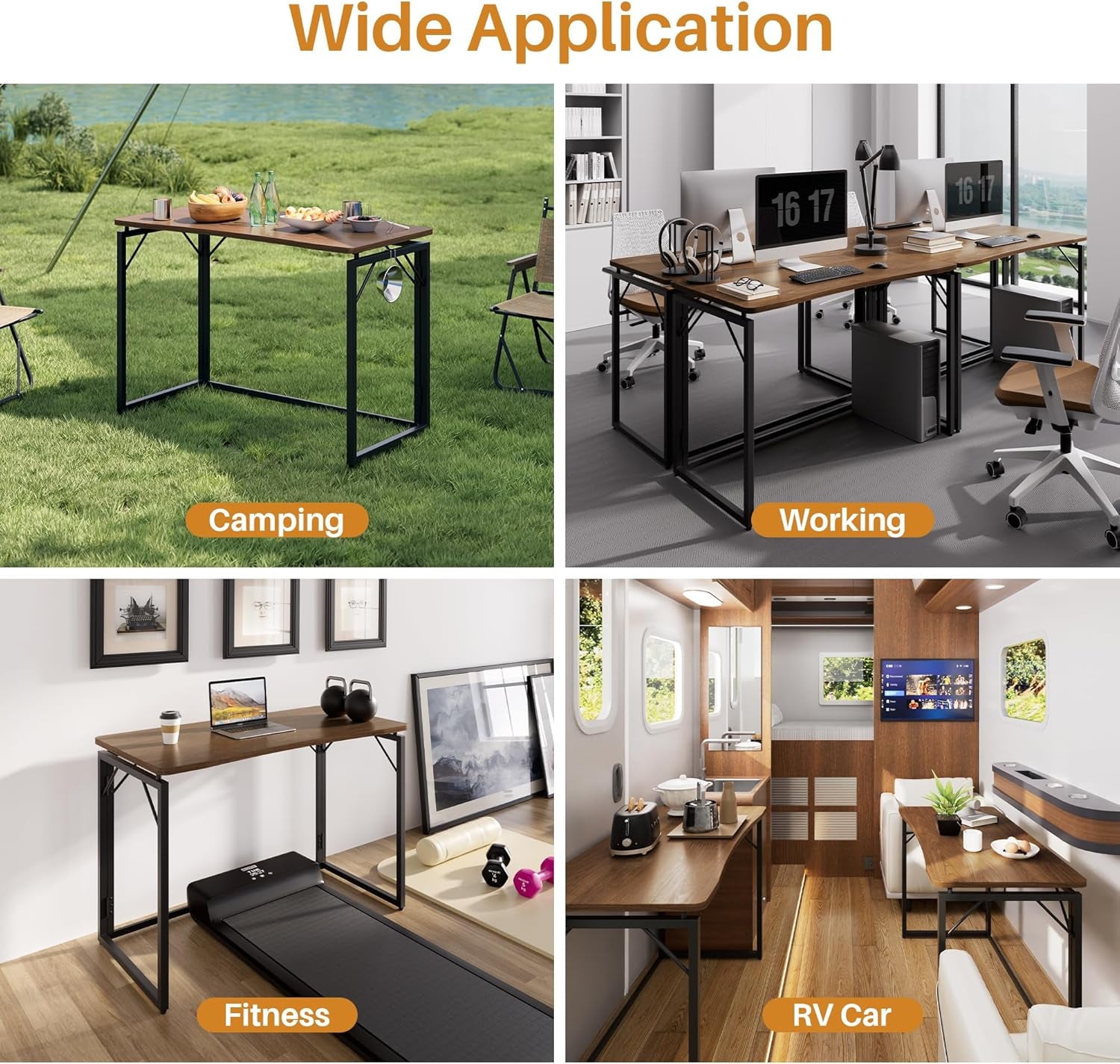31.5" Folding Desk - Brown, No Assembly Small Foldable Desk for Home, Office, Wooden Top Folding Computer Desk for Working, Writing, Studying