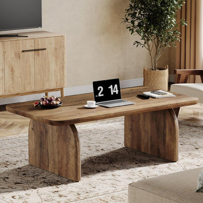 Rectangle Coffee Table, 47-Inch Wood Rectangular Living Room Table, Farmhouse Accent Center Low Cocktail Tea Table with Sturdy Base & Rounded Corners, Easy Assembly (Rustic Brown)