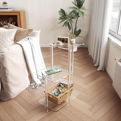 Acrylic 3 Tiers Side Table - Square Step End Table - Clear Nightstand Small Bedside Table Accent Entryway Table, for Living Room, Bedroom, Hallway, 17'' L X 10'' W X 23.5'' H