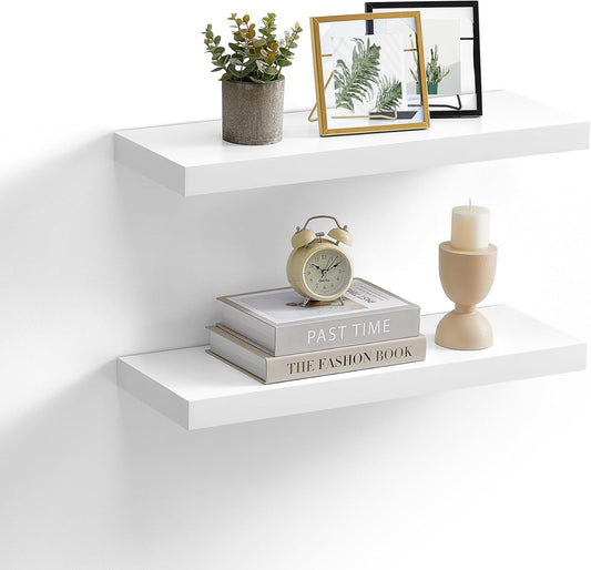 Wall Shelves Set of 2, Floating Shelves, 8 X 23.6 X 1.5 Inches, Display Shelves for Picture Frames, Decor, Hanging Shelf for Living Room, Kitchen, White ULWS056W01