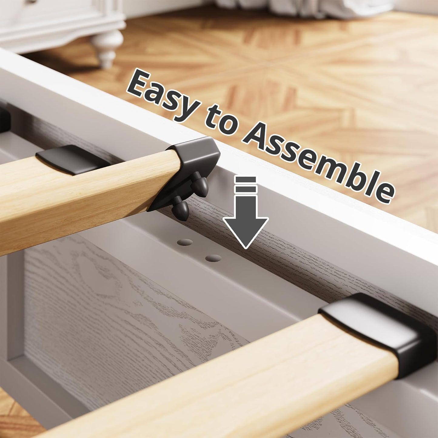 Platform Queen Size Bed Frame, Farmhouse Bed Frames with Lift up Storage, Wooden Slats, Sturdy and No Noise, Easy Assembly, White