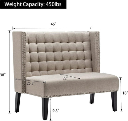 Modern Loveseat Settee Bench Sofa Couch, Upholstered Banquette Dining Bench with Back for Dining Living Room Hallway or Entryway Seating,Putty