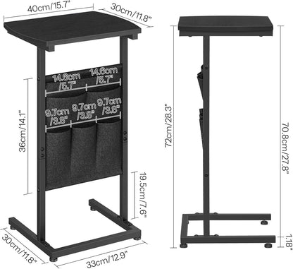 C Shaped End Table, 28.3" Side Table for Small Spaces, Couch Table with Storage Bag, Slide under Sofa Side Table, for Living Room, Bedroom, Black BB40SF01