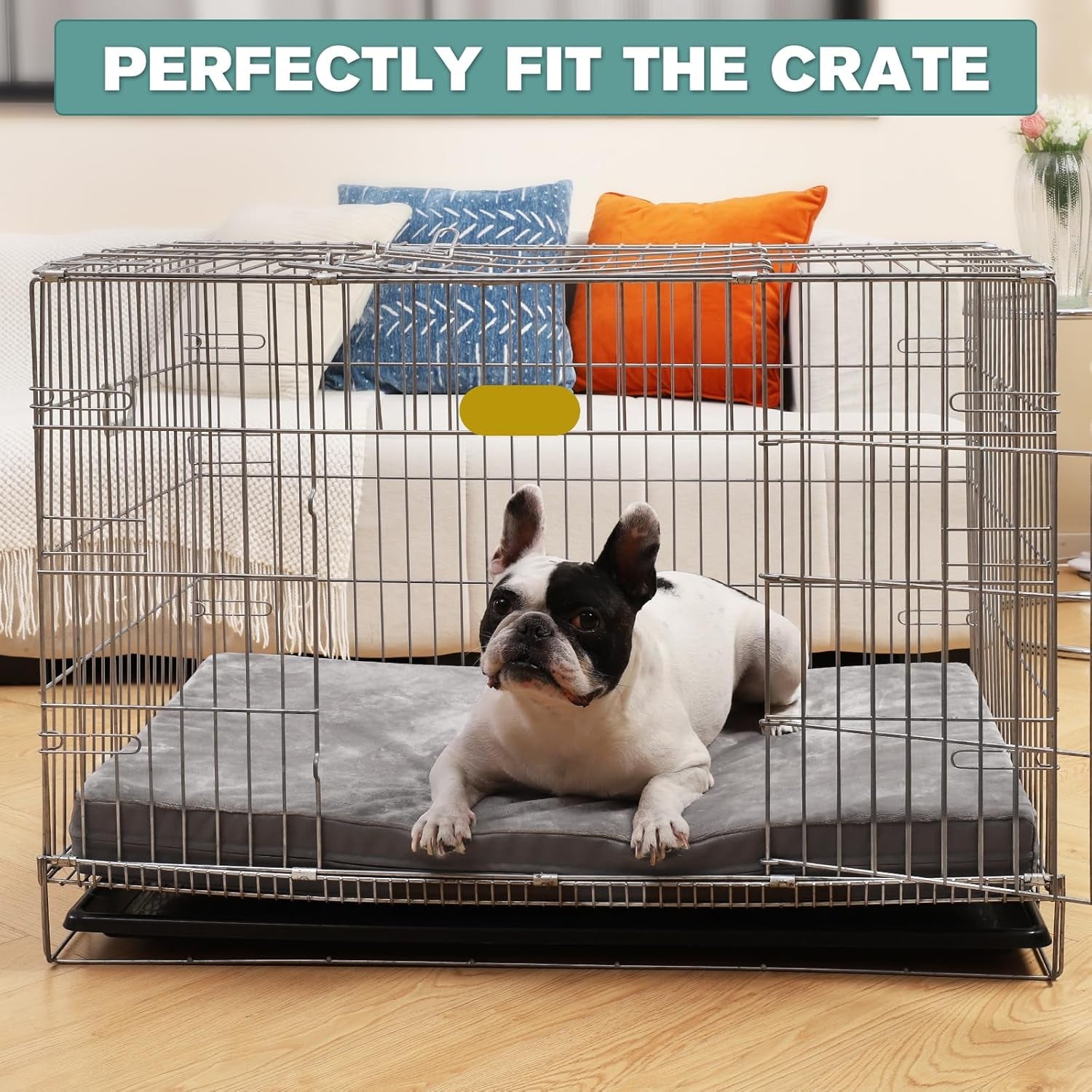 Waterproof Small Dog Bed Crate Pad 24 Inch, Washable Puppy Bed Orthopedic with Removable Cover Reversible, Foam Dogs Bed, Cat Bed Kennel Pad 23" X17, Durable Anti-Slip Bottom, Gray