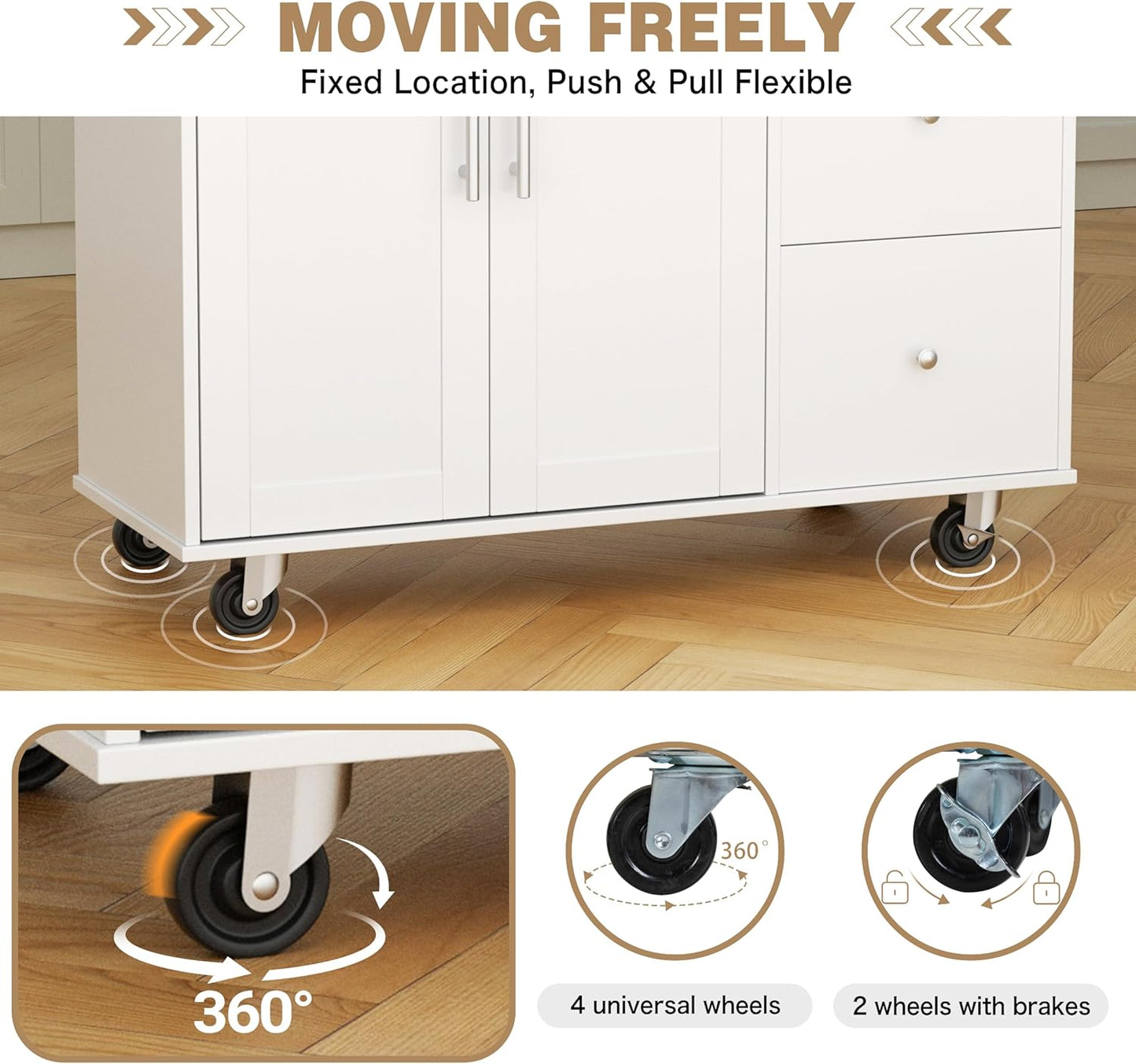 Kitchen Island with Folding Drop Leaf, Rolling Island Table with Storage, Kitchen Cabinet on Wheels with Seating Area for Kitchen, Bar Cart with Cabinet, White