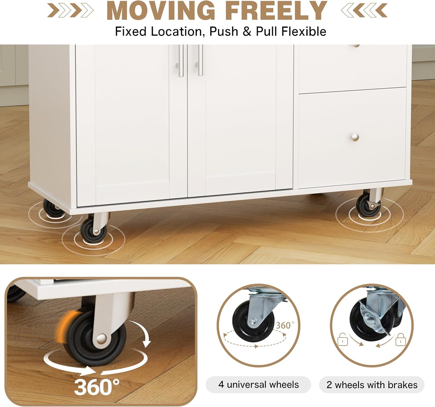 Kitchen Island with Folding Drop Leaf, Rolling Island Table with Storage, Kitchen Cabinet on Wheels with Seating Area for Kitchen, Bar Cart with Cabinet, White