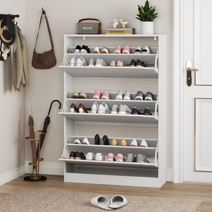Shoe Cabinet with 3 Flip Drawers, Hidden Wood Shoe Cabinet,Freestanding Shoe Storage Cabinet for Entryway Hallway.White. 47.2" H*31.5" W*9.45" D.