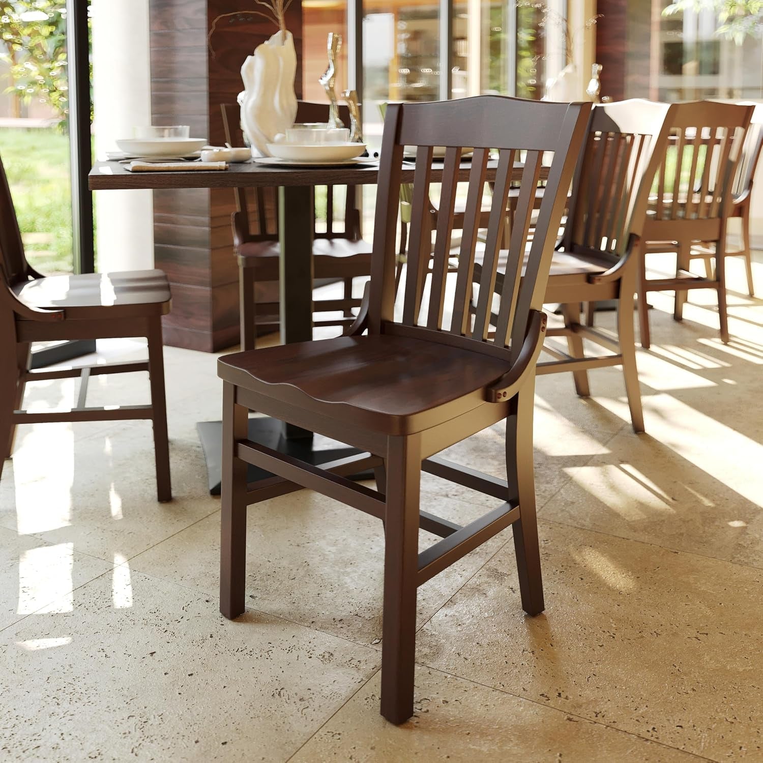 School House Back Walnut Wood Chair