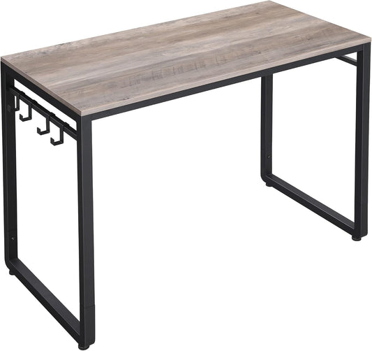 Computer Desk, Office Desk with 8 Hooks, for Study, Home Office, Easy Assembly, Steel Frame, Industrial, 39.4 X 19.7 X 29.5 Inches, Greige ULWD045B02