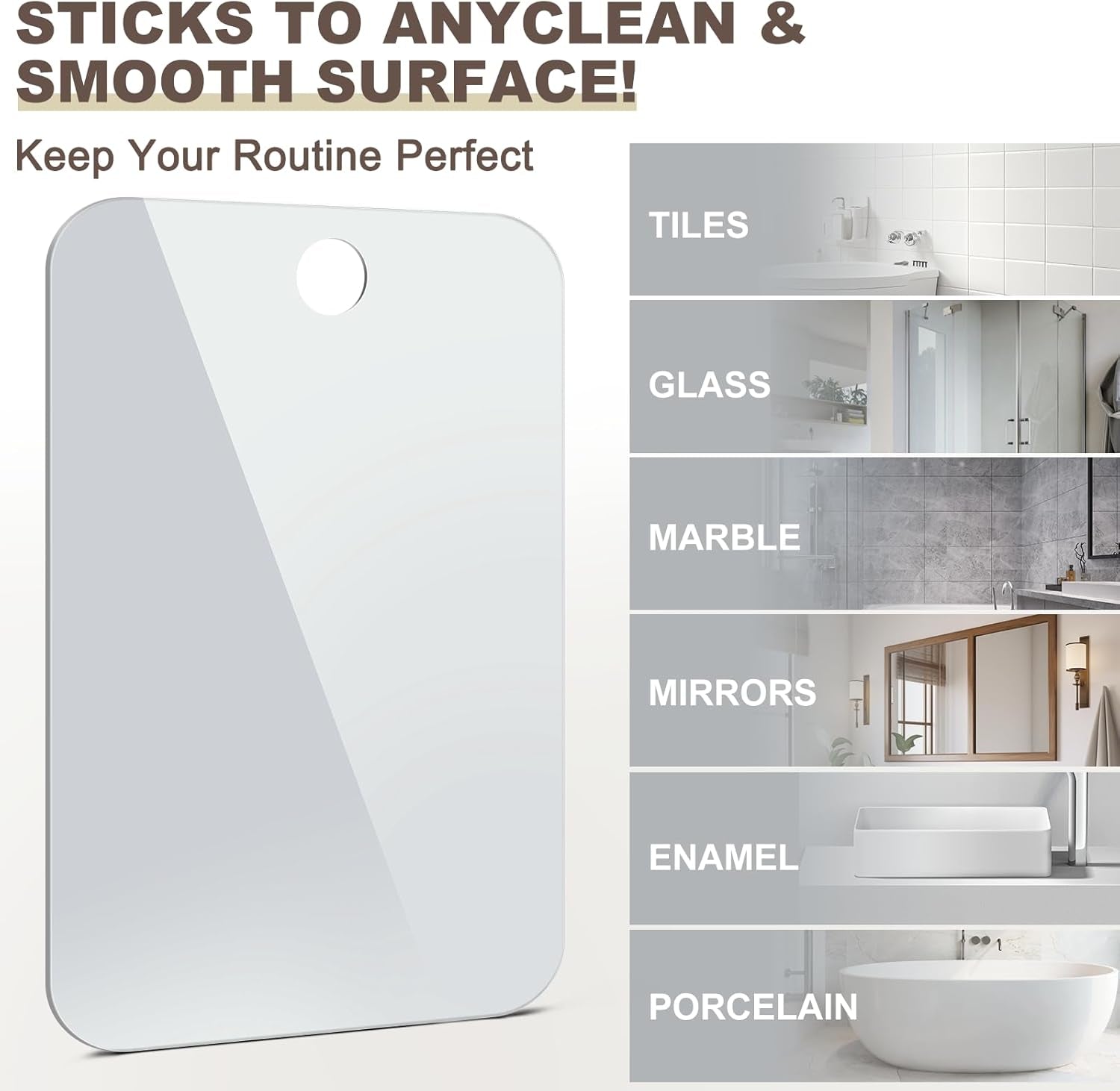 Shower Mirror Fogless for Shaving Anti-Fog Frameless Wall Hanging Makeup,11.02" L X 7.87" W,Gainsboro