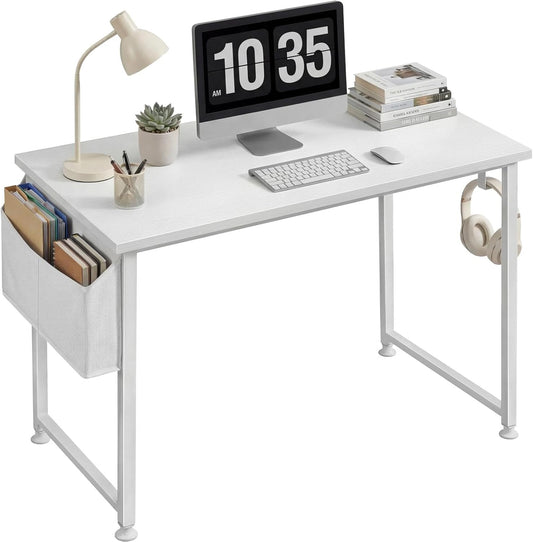White Computer Desk for Bedroom - 40 Inch Simple Modern Study Table Kid Girls Student Home Office Writing Desk, White
