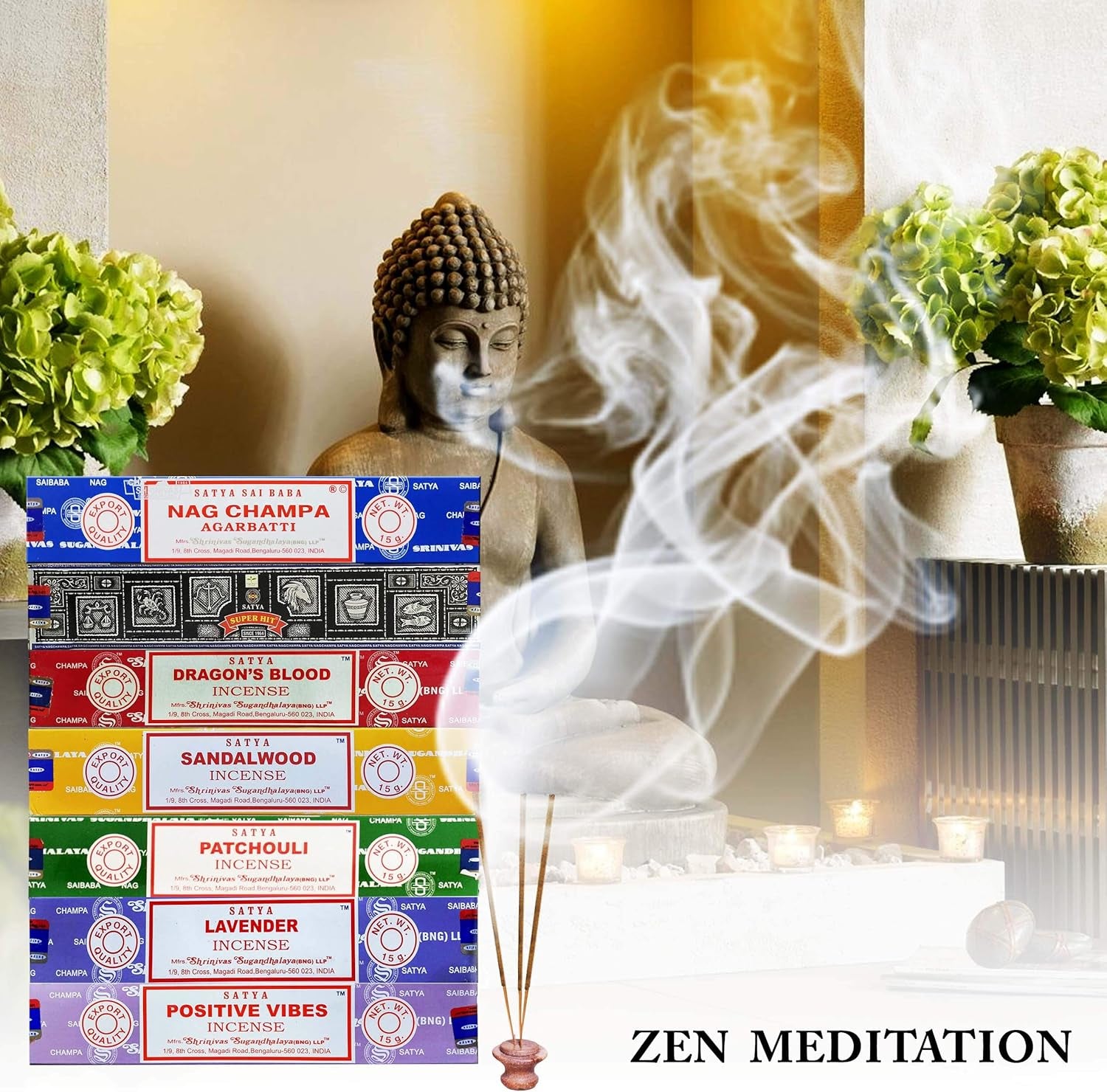 Incense Gift Set Nag Champa, Super Hit, Dragon'S Blood, Sandalwood, Patchouli, Lavender, Positive Vibes, 15 G