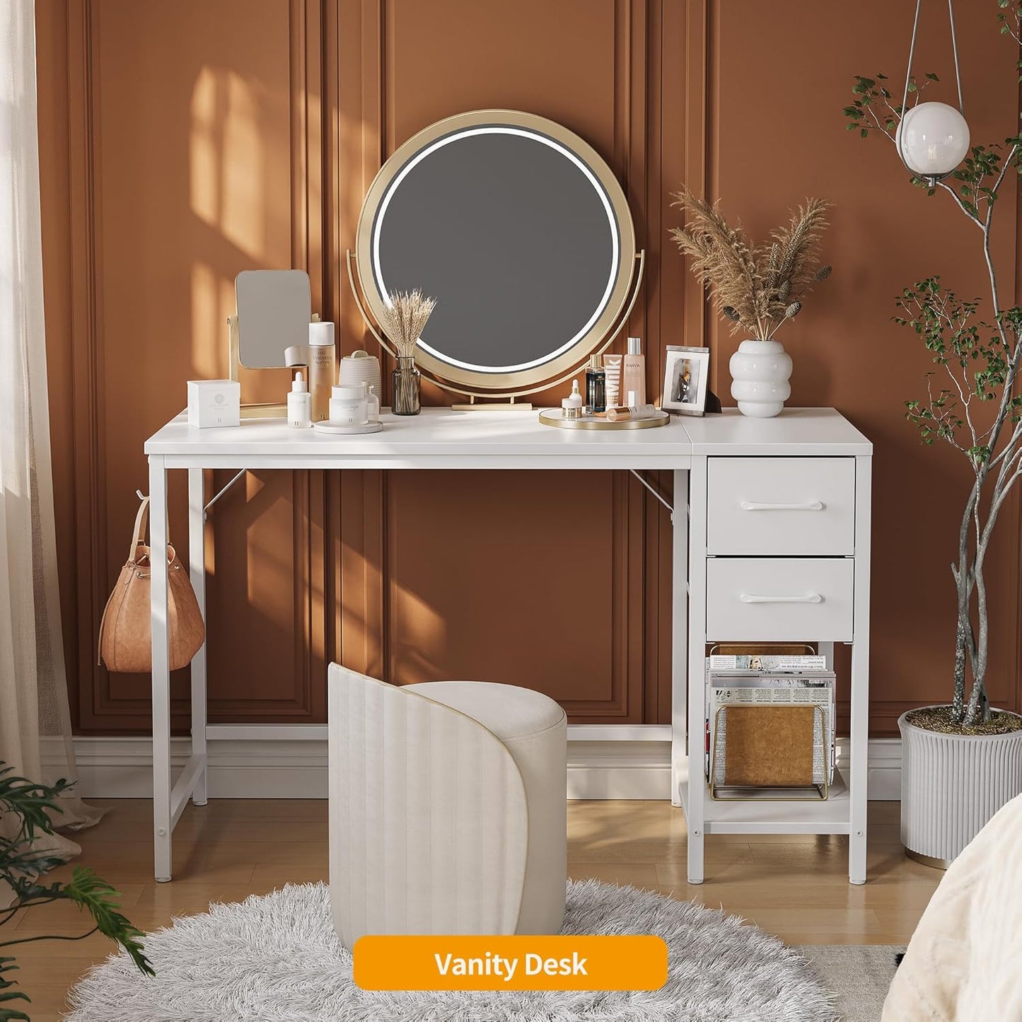 Computer Desk with 2 Drawers, 40 Inch Small Home Office Desk with Storage Study Writing Table, Pure White