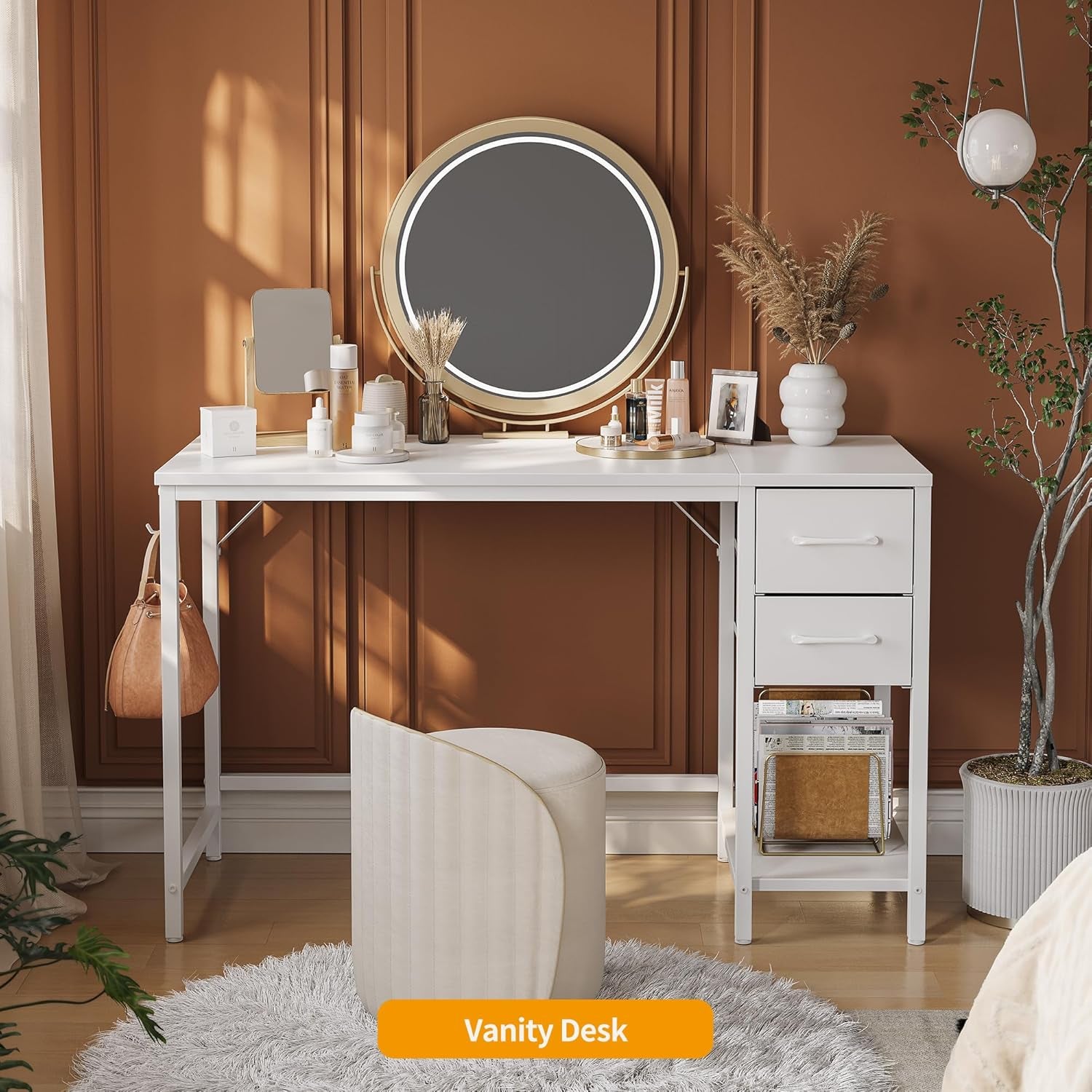 Computer Desk with 2 Drawers, 40 Inch Small Home Office Desk with Storage Study Writing Table, Pure White