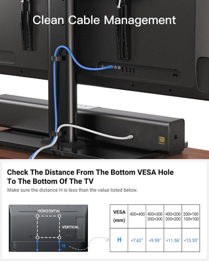 Universal TV Stand, Table Top TV Stand for 32-60 Inch Tvs & Monitors, Height Adjustable TV Mount Stand Holds up to 88 Lbs with Tempered Glass Base & Wire Management, VESA 400X400Mm PSTVS04