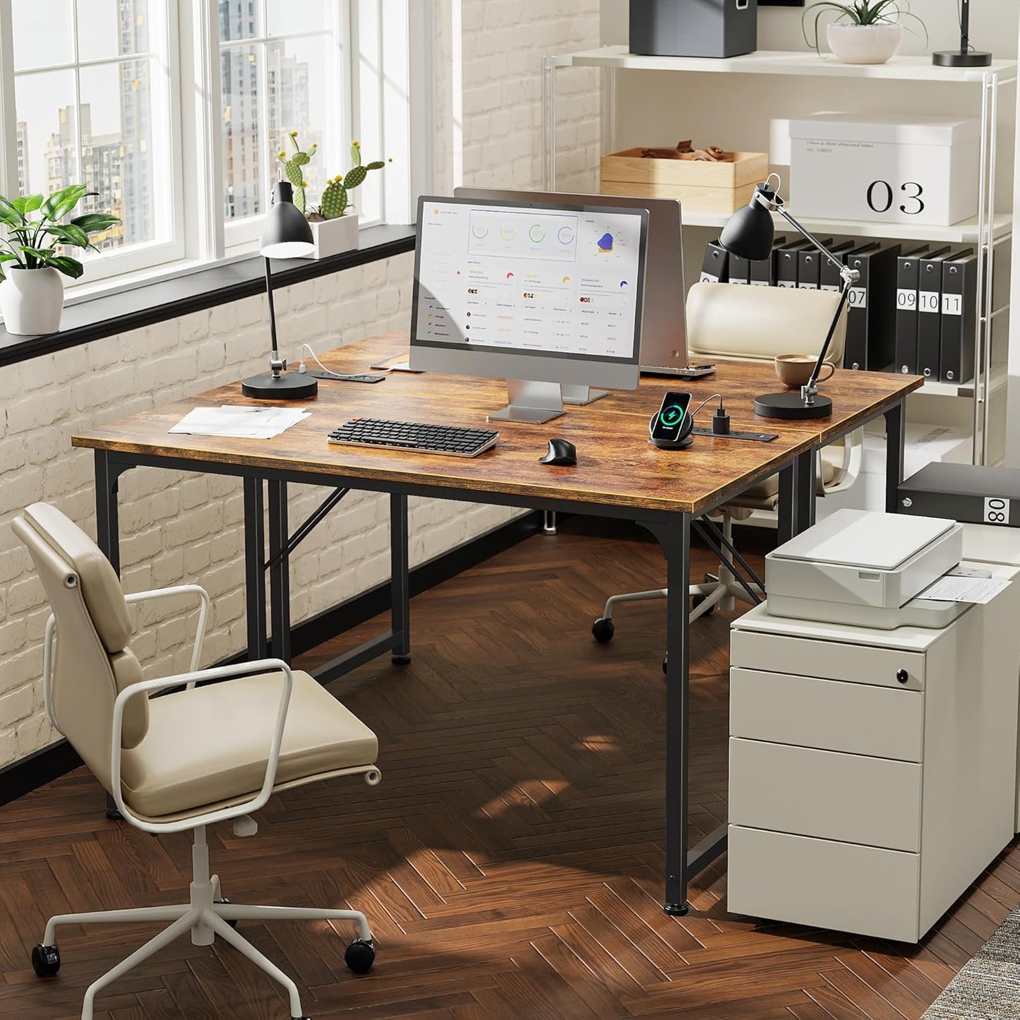 40 X 20 Inch Computer Desk with Power Outlets and USB-C Port, Gaming Office Desk with Deeper Desktop, Writing Work Desk for Home Office, Study, Bedroom, Metal Frame, Rustic Brown