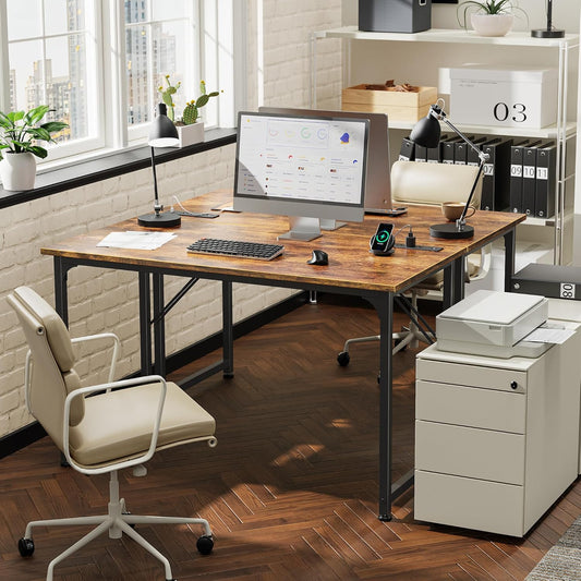 40 X 20 Inch Computer Desk with Power Outlets and USB-C Port, Gaming Office Desk with Deeper Desktop, Writing Work Desk for Home Office, Study, Bedroom, Metal Frame, Rustic Brown
