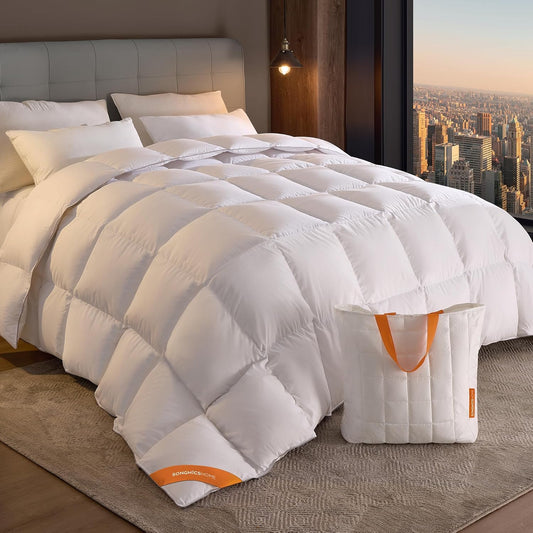 HOME down Comforter, Soft down Duvet, King Size Duvet Insert, Feather Comforter with Corner Loops, 65 Oz Filling, for All Seasons, Winter, Hotel, 106 X 90 Inches, Cloud White UTDC042W01