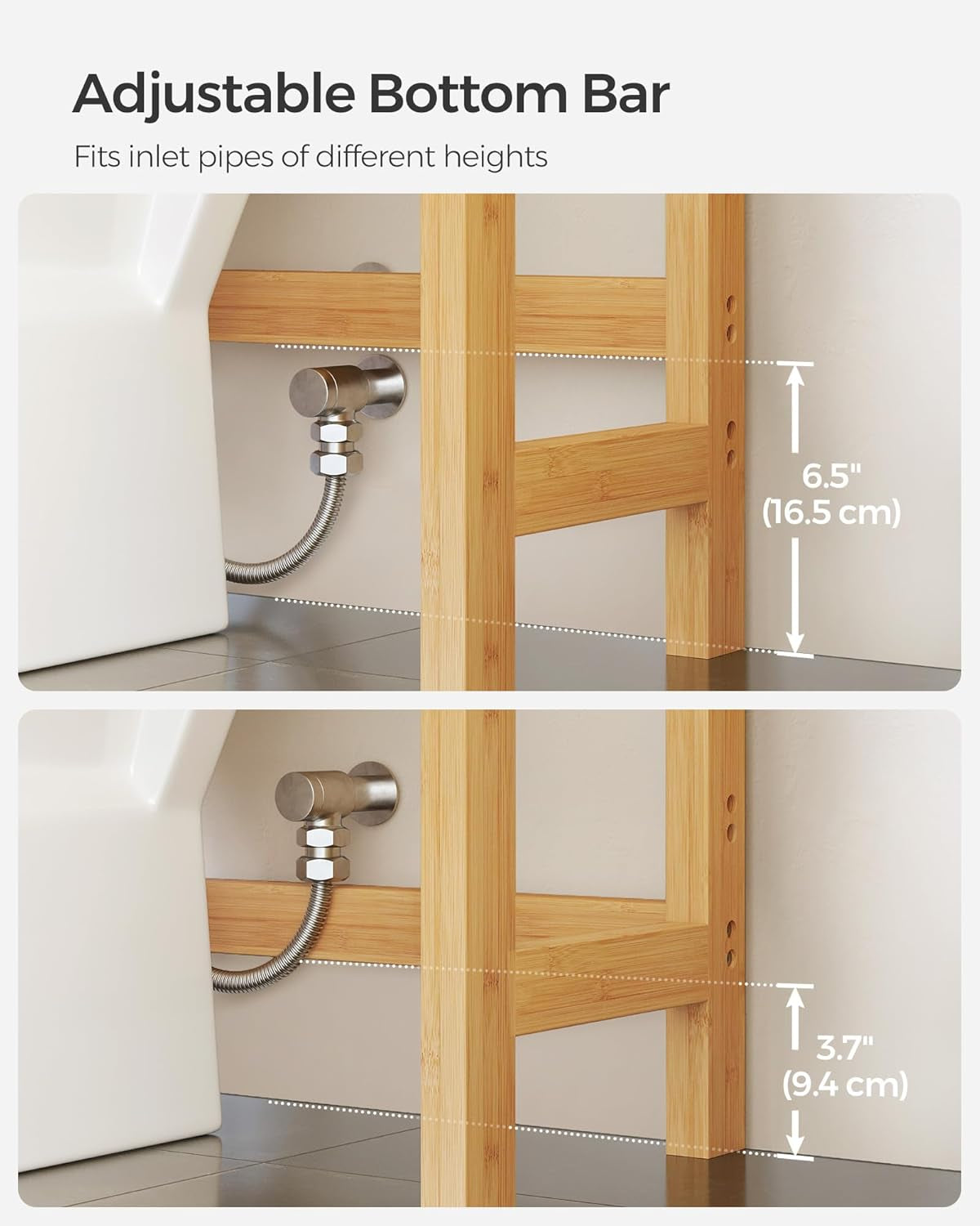 over the Toilet Storage, 3-Tier over Toilet Bathroom Organizer with Adjustable Shelf, 10.2 X 24.8 X 66.9 Inches, Space-Saving, Natural Beige UBTS001N01