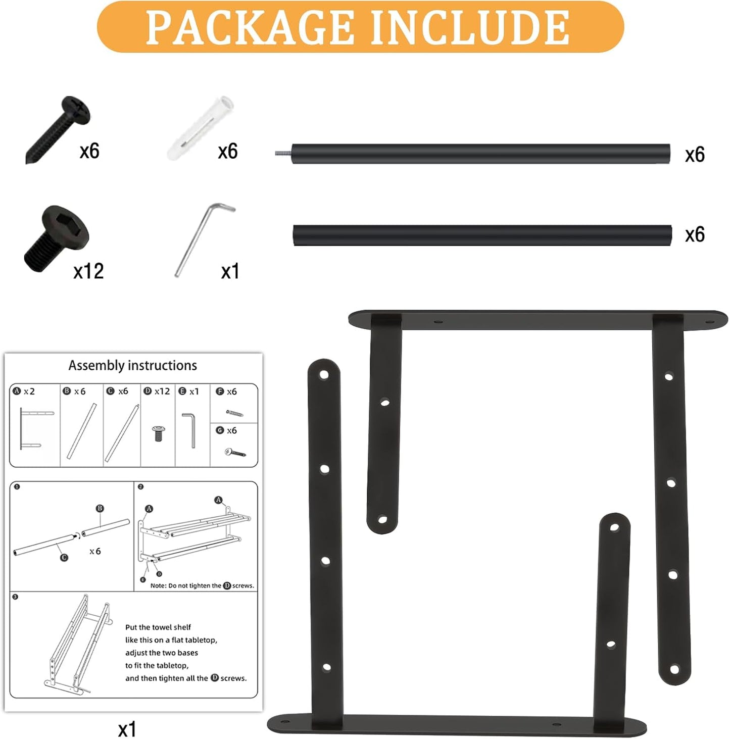 Double Towel Racks for Bathroom, Towel Shelf with Double Towel Bar 24 Inch, Towel Rack with Shelf for Bathroom, Stainless Steel Towel Holder Wall Mounted, Towel Storage for Bathroom Lavatory Black