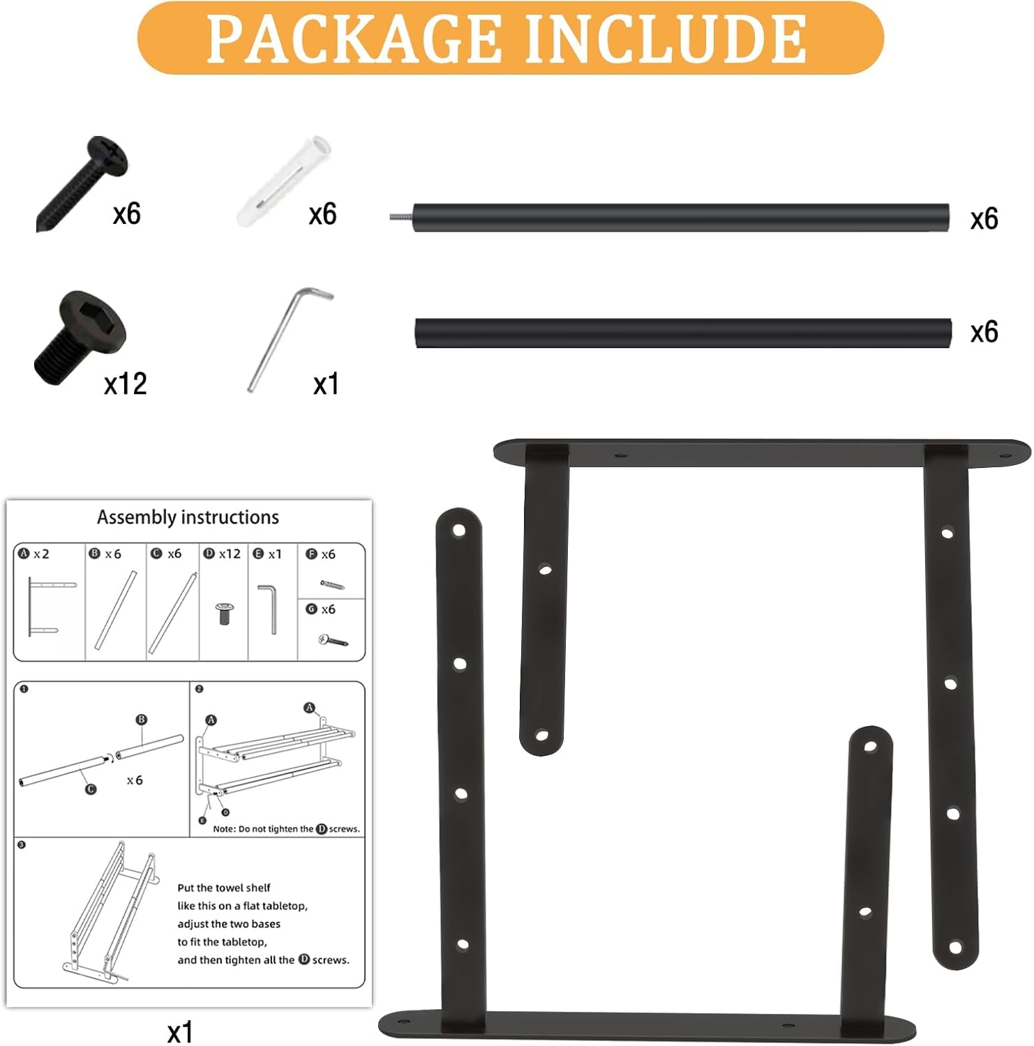 Double Towel Racks for Bathroom, Towel Shelf with Double Towel Bar 24 Inch, Towel Rack with Shelf for Bathroom, Stainless Steel Towel Holder Wall Mounted, Towel Storage for Bathroom Lavatory Black