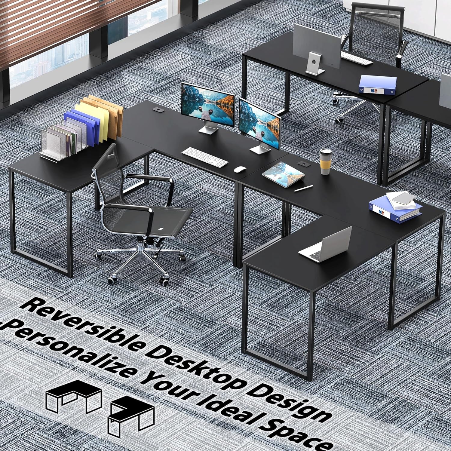 Mission 55 X 60 Inches L-Shape Home Office Computer Desk, Black