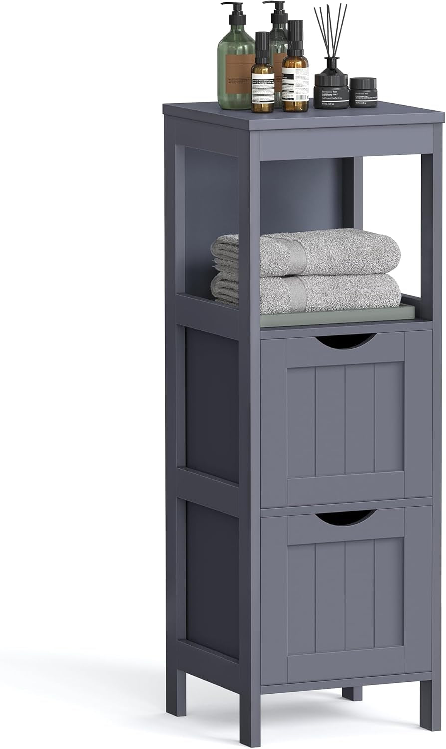 Bathroom Floor Cabinet, Bathroom Storage Organizer Rack Stand, Multifunctional Corner Unit, 2 Drawers, 35 Inches in Height, Grey UBBC042G01
