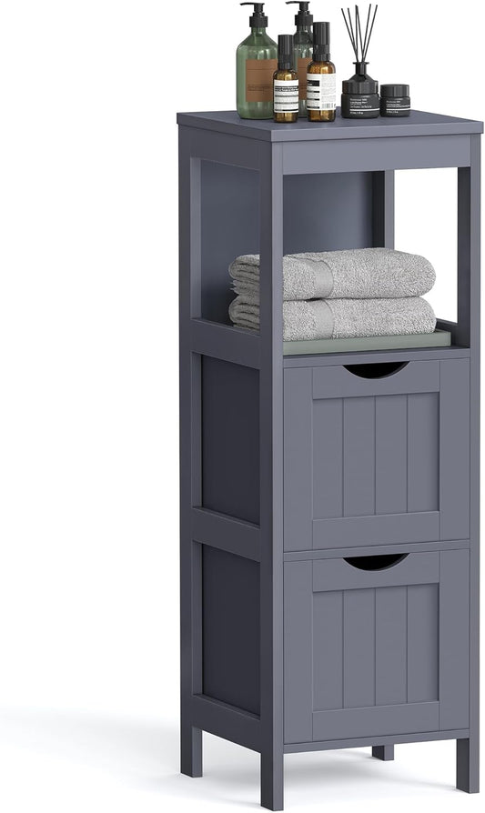 Bathroom Floor Cabinet, Bathroom Storage Organizer Rack Stand, Multifunctional Corner Unit, 2 Drawers, 35 Inches in Height, Grey UBBC042G01