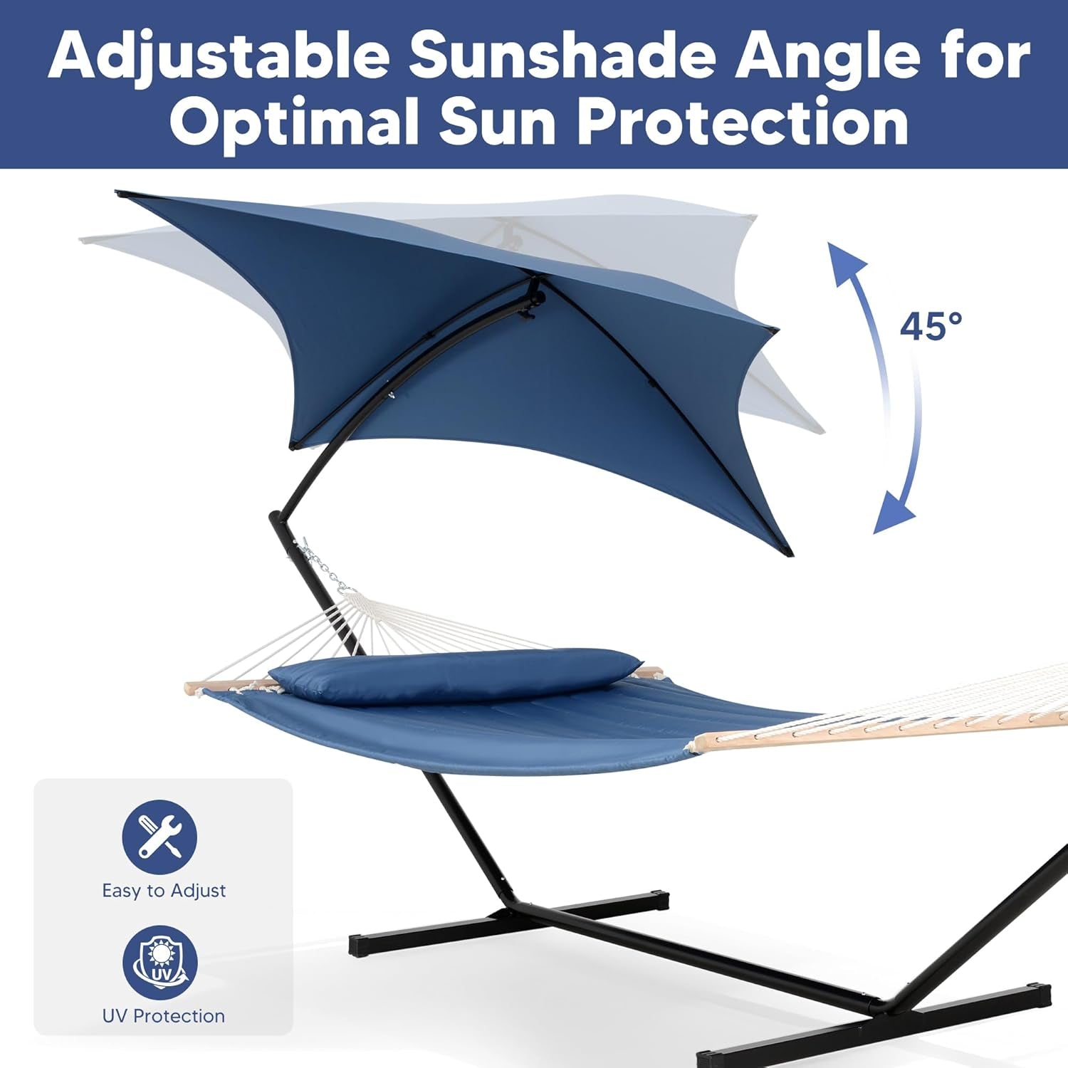 Hammocks for outside with Stand, Sunshade, Porch Hammock and Stand, 475 Lbs Capacity, Patent Pending, Navy