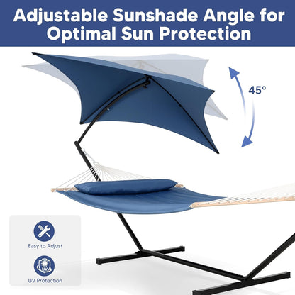 Hammocks for outside with Stand, Sunshade, Porch Hammock and Stand, 475 Lbs Capacity, Patent Pending, Navy