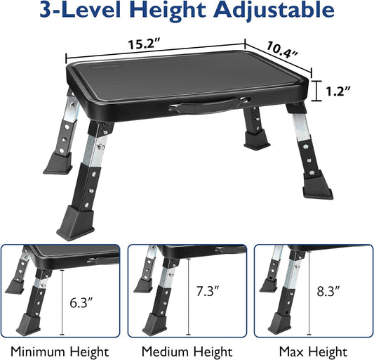 Folding Step Stool, 3-Level Adjustable Metal Step Stool with Anti-Slip Pedal and Locking Legs, 330Lbs Heavy Duty Folding Foot Stool, Portable Stepping Stool for Kids, Kitchen, Home, Office