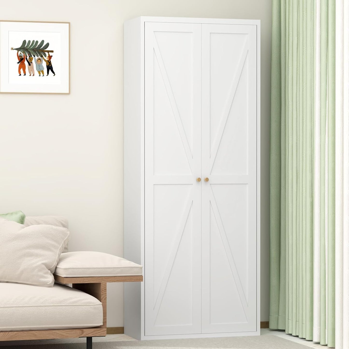 71" H Kitchen Pantry Storage Cabinet, Metal Food Pantry Cabinets with Doors and Adjustable Shelves, White Kitchen Storage Cabinet, Cupboard for Dining Room, Living Room and Bathroom