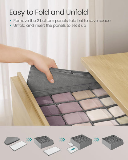 Set of 4 Drawer Organizers, Closet Organizers for Underwear, 80 Cells, Foldable Sock Holders, 11.8 X 11.8 X 3.9 Inches, for Storing Socks, Ties, Belts, Dove Gray URUS011G01