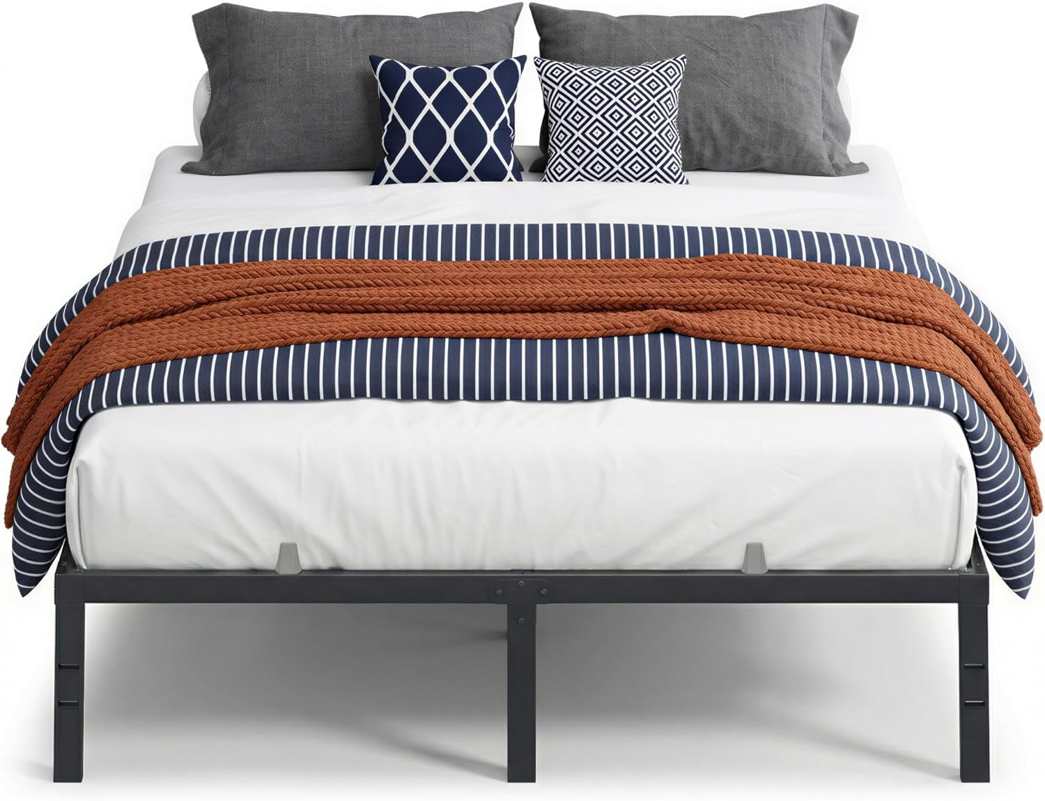 VASAGLE Queen Metal Bed Frame 14 Inches Tall, 1100 Lb Weight Capacity, No Box Spring Needed, with Under-Bed Storage, Easy Setup, Heavy-Duty Platform Bed, Mattress Retainers, Matte Black URMB651BD02S