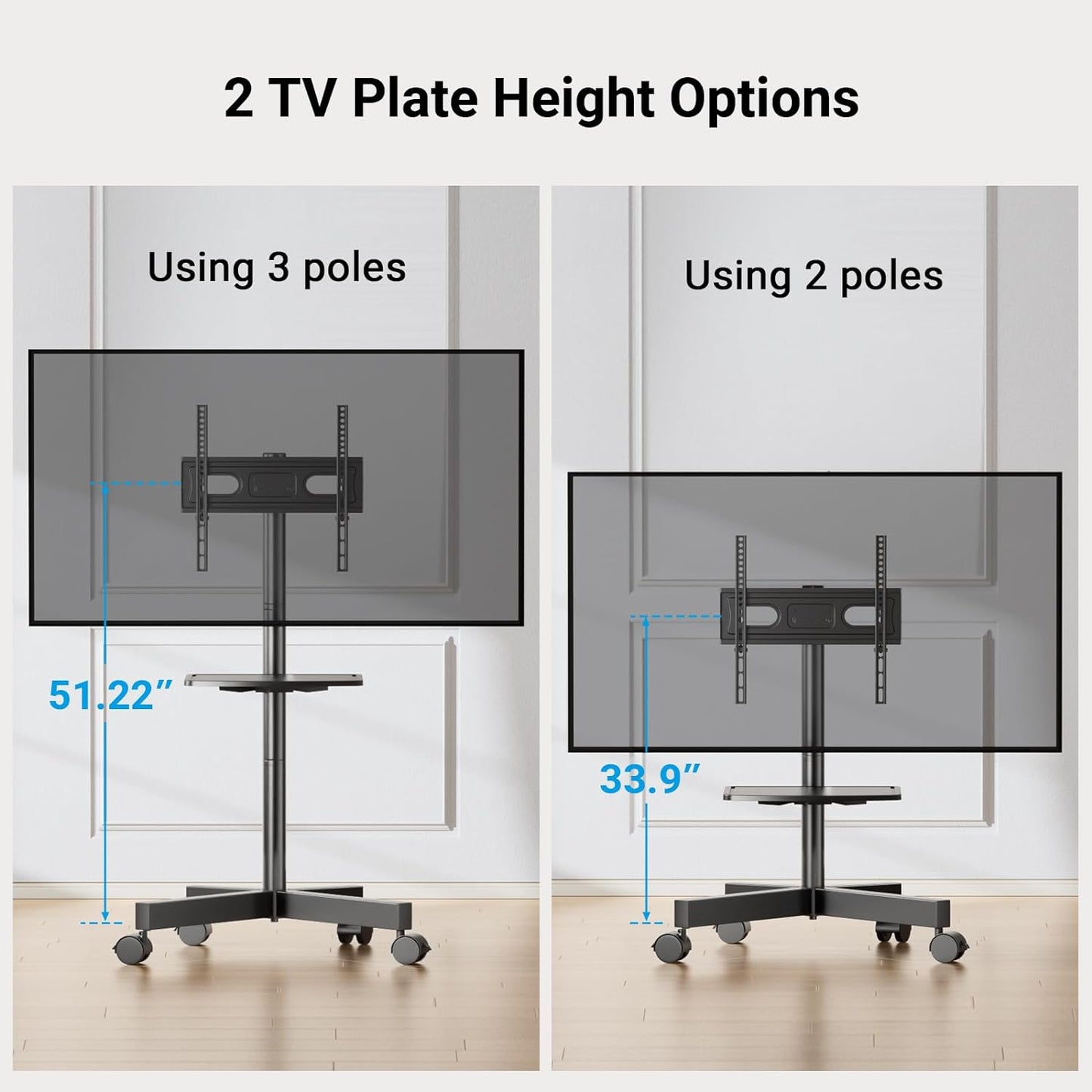 Mobile TV Stand for 23-60 Inch LCD LED Flat/Curved Screen Tvs, Tilt TV Cart Holds up to 88Lbs, Portable TV Stand with Laptop Shelf, Rolling TV Floor Stand Max VESA 400X400Mm (PSTVMC06)