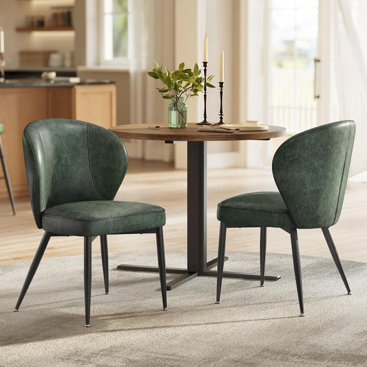 EKHO Collection - Dining Chairs Set of 2, Upholstered Kitchen Chairs, Comfortable Seat, Synthetic Leather with Stitching, Mid-Century Modern, Easy Assembly, Living Room Lounge, Forest Green