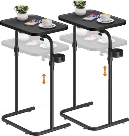 C Shaped End Table with Tiltable Surface, Set of 2, Adjustable Height Side Table, Slide under Couch Table TV Tray for Eating, Sofa Tray for Livingroom, Bedroom Black TB01BK0912