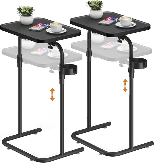 C Shaped End Table with Tiltable Surface, Set of 2, Adjustable Height Side Table, Slide under Couch Table TV Tray for Eating, Sofa Tray for Livingroom, Bedroom Black TB01BK0912
