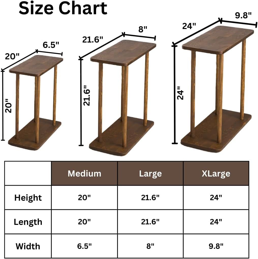 Rectangular Solid Pine Wood Narrow Side Table, Skinny Bedside Table, Small End Table (Dark Walnut, Medium)